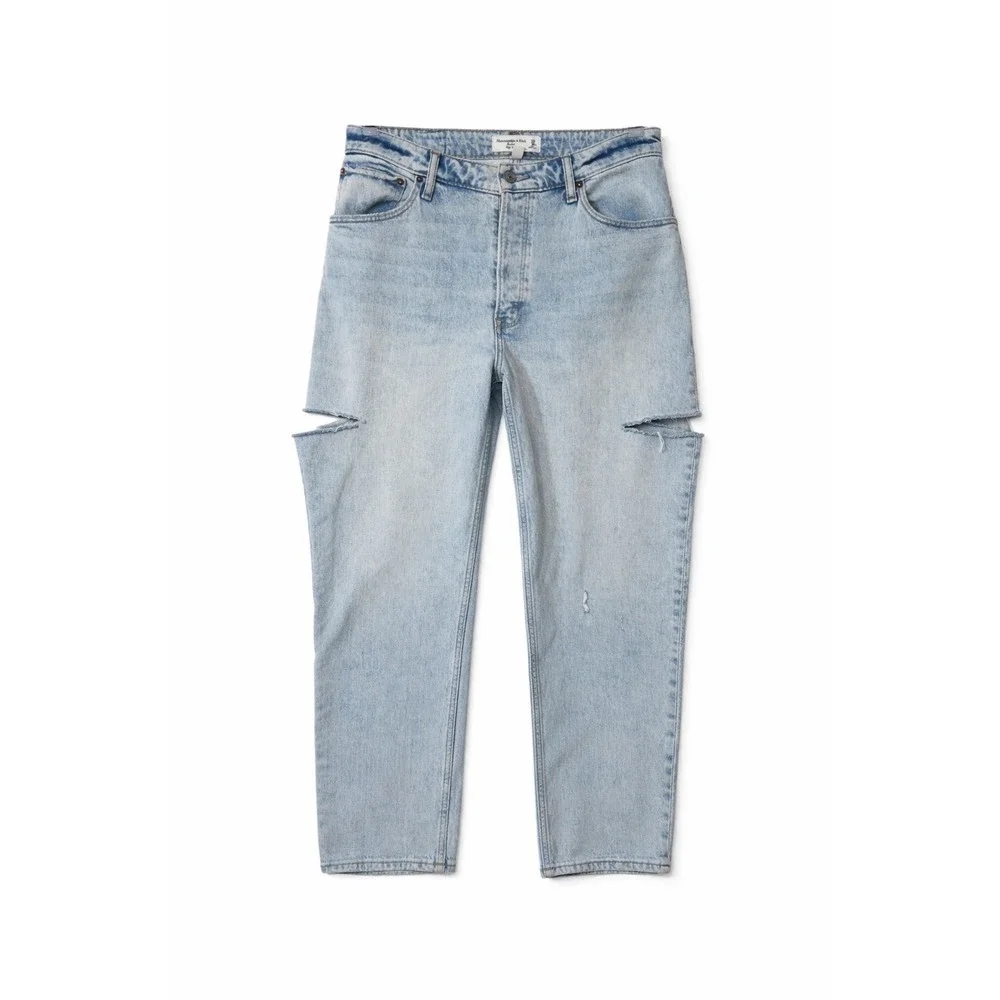 Abercrombie Fitch Curve Love The Dad‎ Jeans Light Wash Cutout High Rise 30 Short